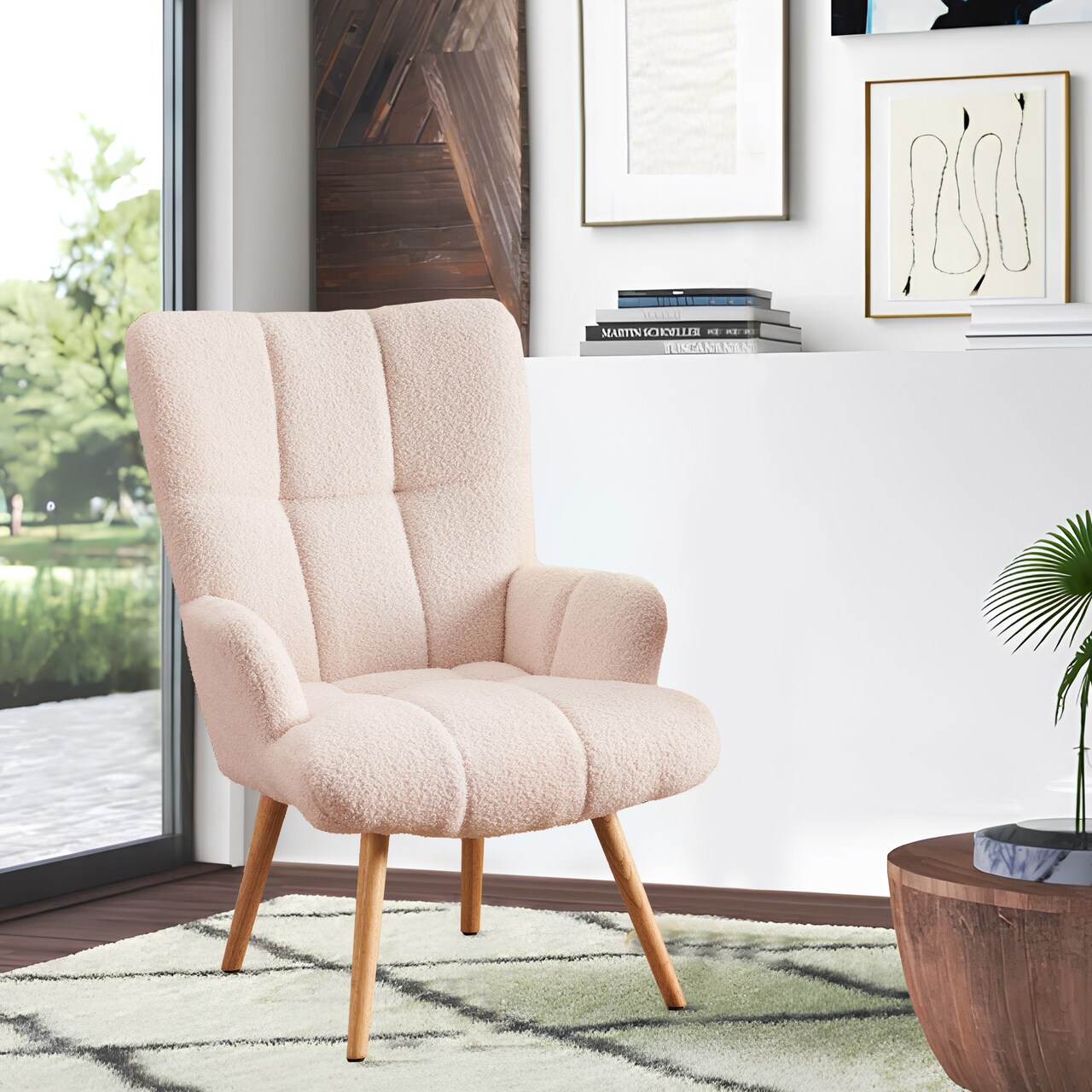 FERPIT Ultimate Comfort Teddy Velvet Ergonomic Accent Chair Modern Tufted Wingback Vanity Chair with Arms